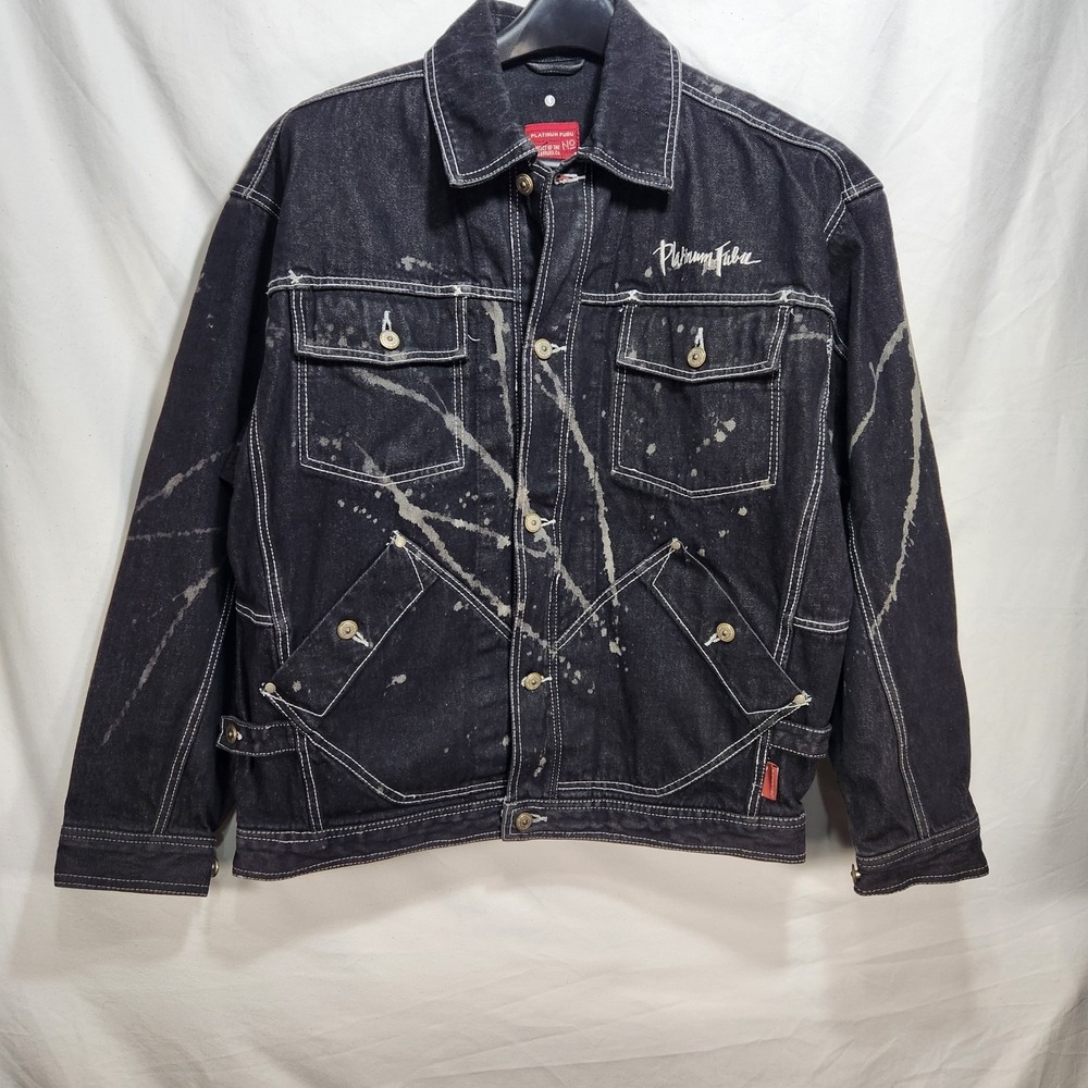 Vintage Platinum FUBU Mens Black Acid Splash Denim Jacket Size L